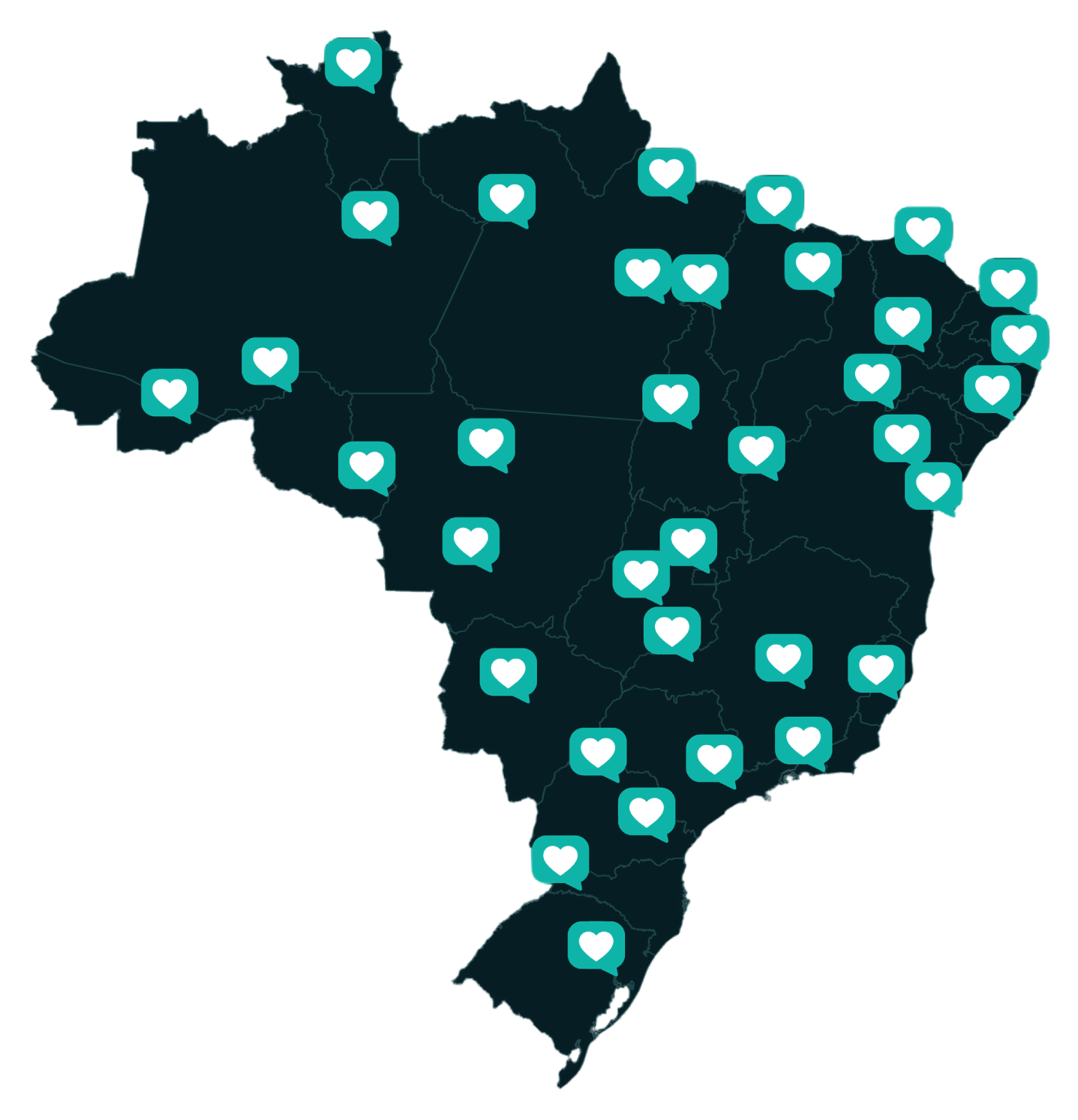 Mapa do Brasil com as lojas parceiras do Crédito da Beleza